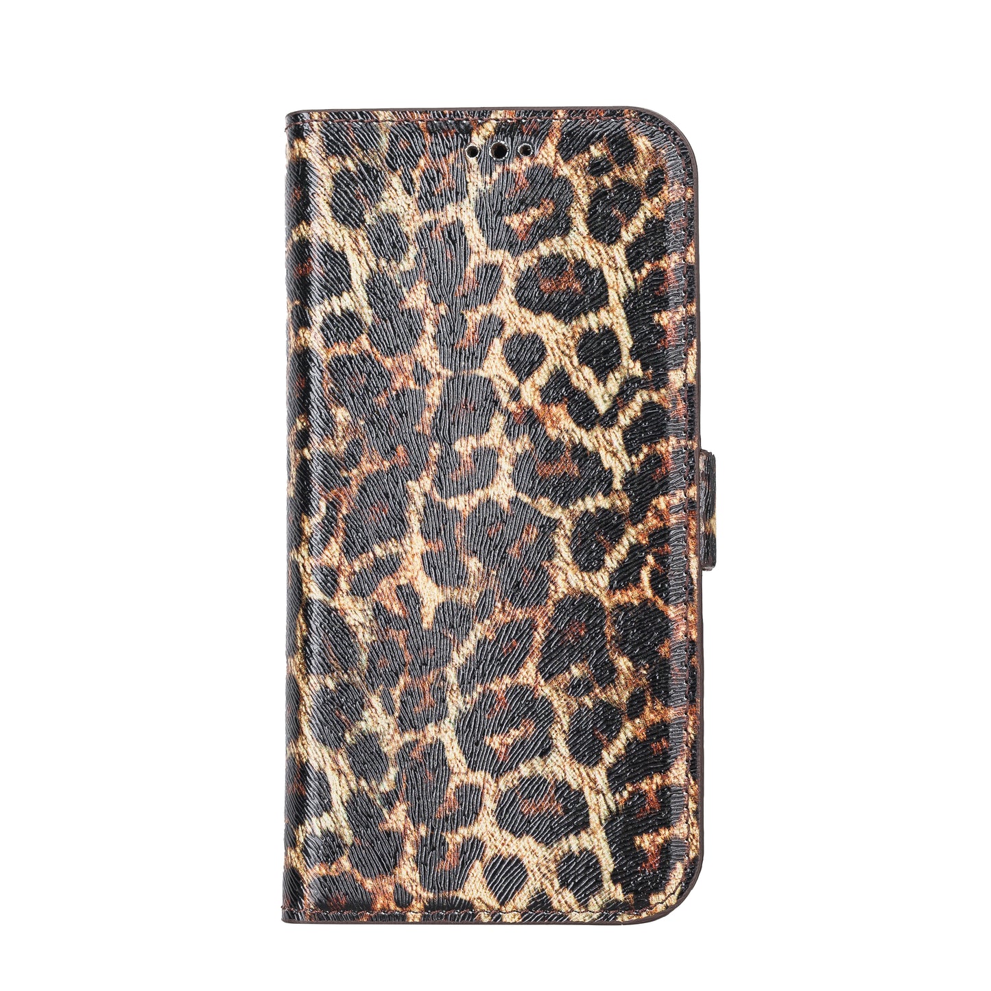 iPhone 13 Pro (6.1") Leather MagSafe Stand Wallet Case RFID Protection - Black Leopard