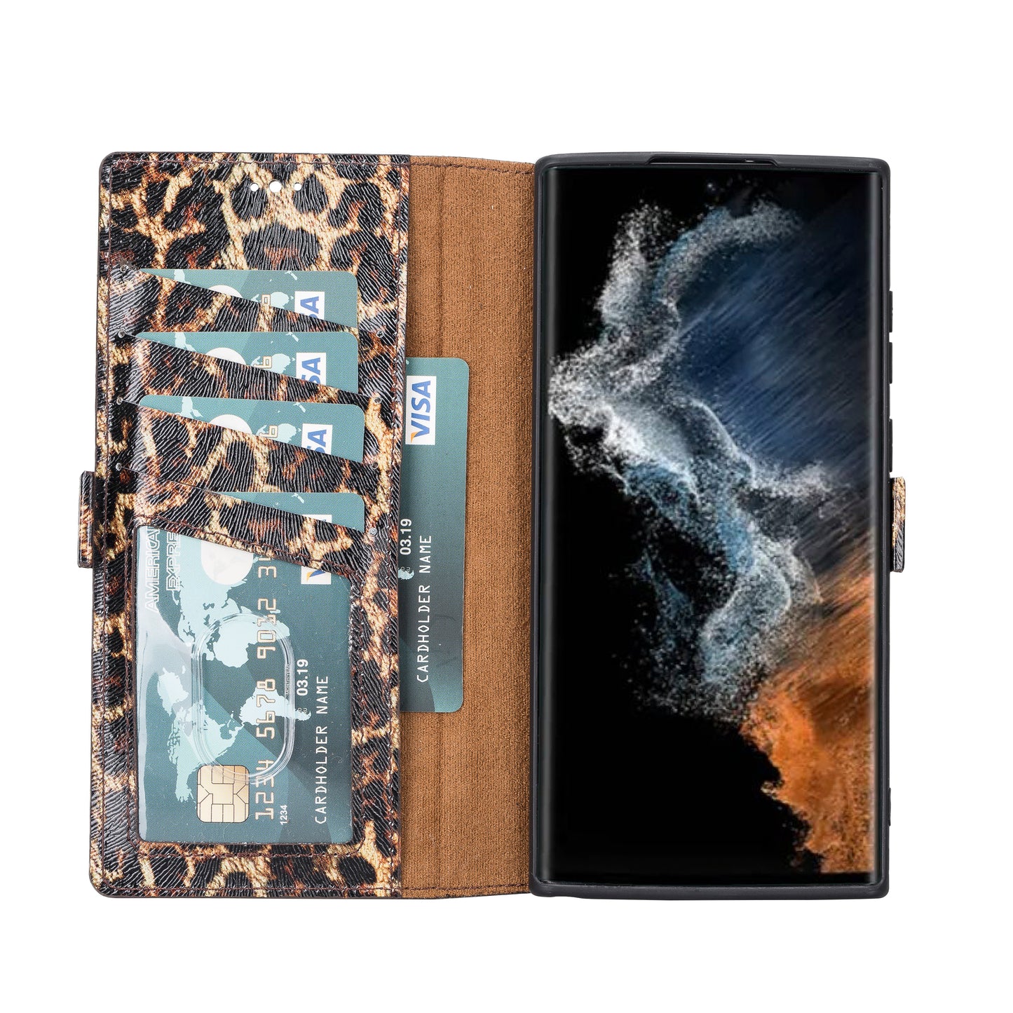 Samsung Galaxy S22 Ultra (6.8") Leather Wallet Case - Black Leopard