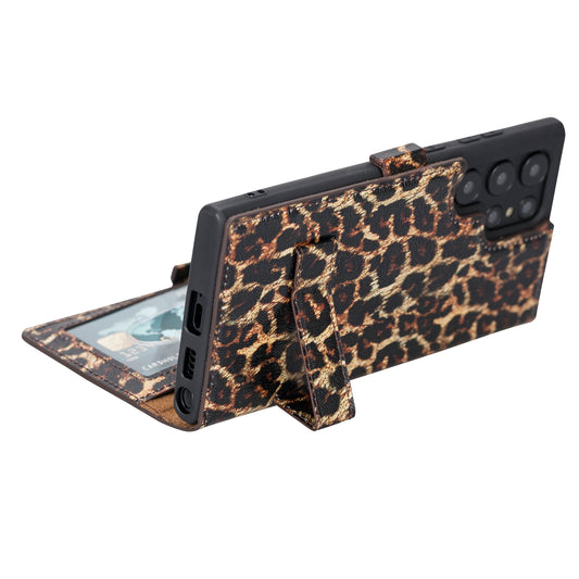 Samsung Galaxy S22 Ultra (6.8") Leather Wallet Case - Black Leopard