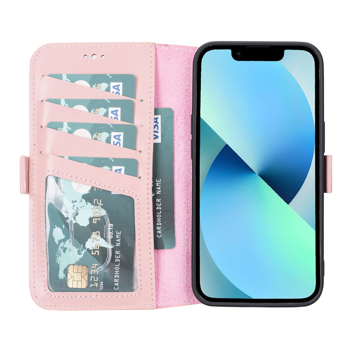 iPhone 13 (6.1") Leather MagSafe Stand Wallet Case RFID Protection - Pink