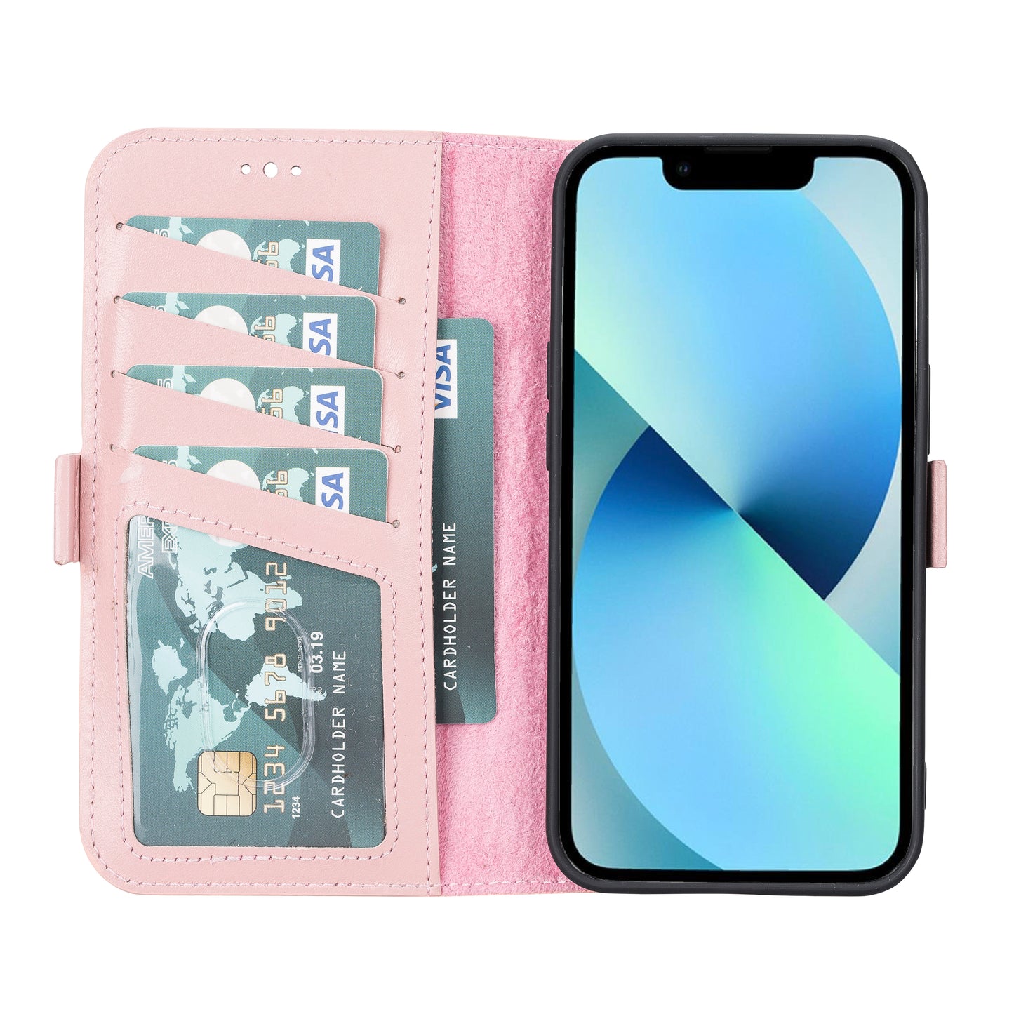 iPhone 13 Pro (6.1") Leather MagSafe Stand Wallet Case RFID Protection - Pink