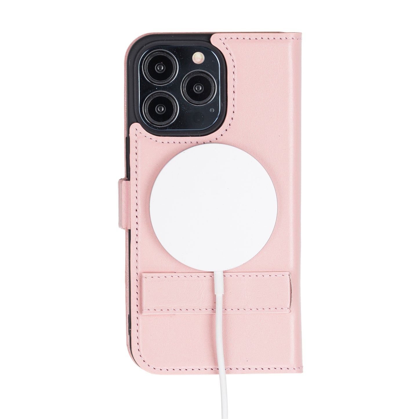 iPhone 13 Pro (6.1") Leather MagSafe Stand Wallet Case RFID Protection - Pink