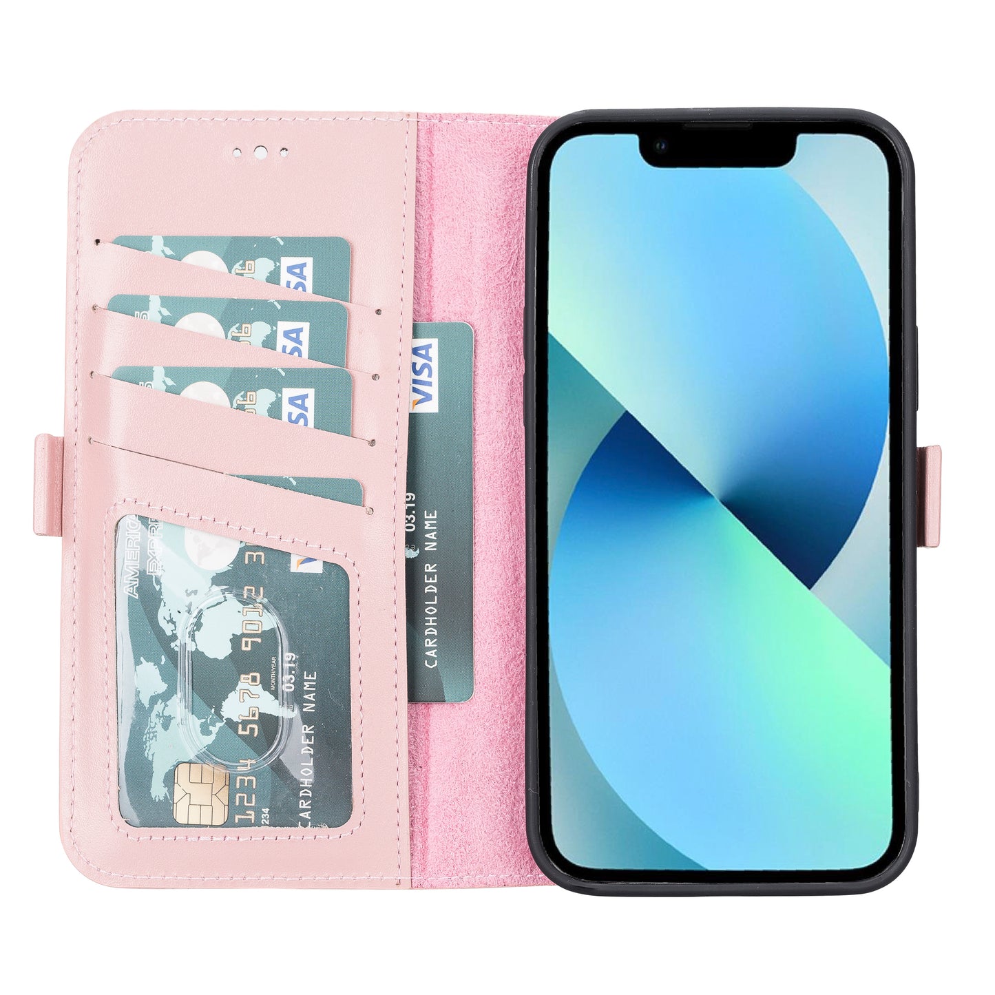 iPhone 13 Pro Max (6.7") Leather MagSafe Stand Wallet Case RFID Protection - Pink