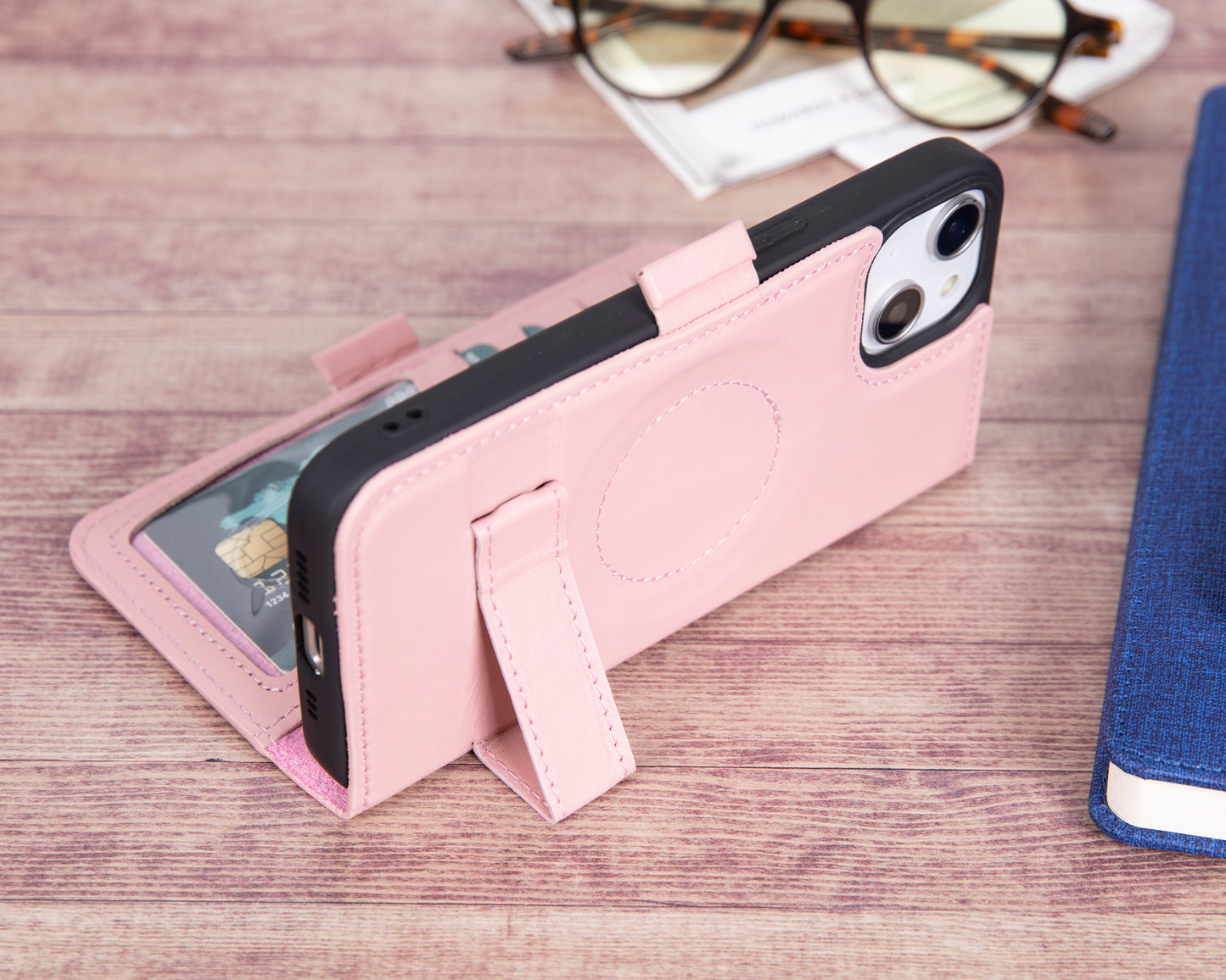 iPhone 14 Pro (6.1") Leather MagSafe RFID Stand Wallet Case - Pink