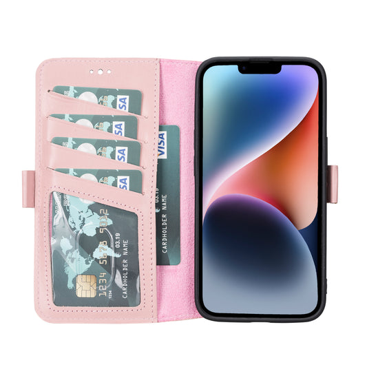 iPhone 14 Plus (6.7") Leather MagSafe RFID Stand Wallet Case - Pink
