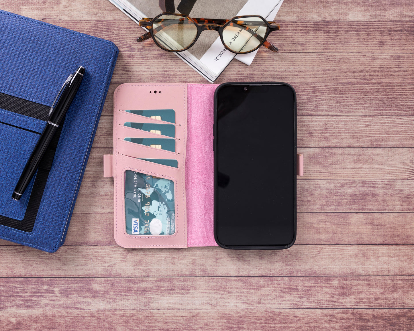 iPhone 14 Pro Max (6.7") Leather MagSafe RFID Stand Wallet Case - Pink