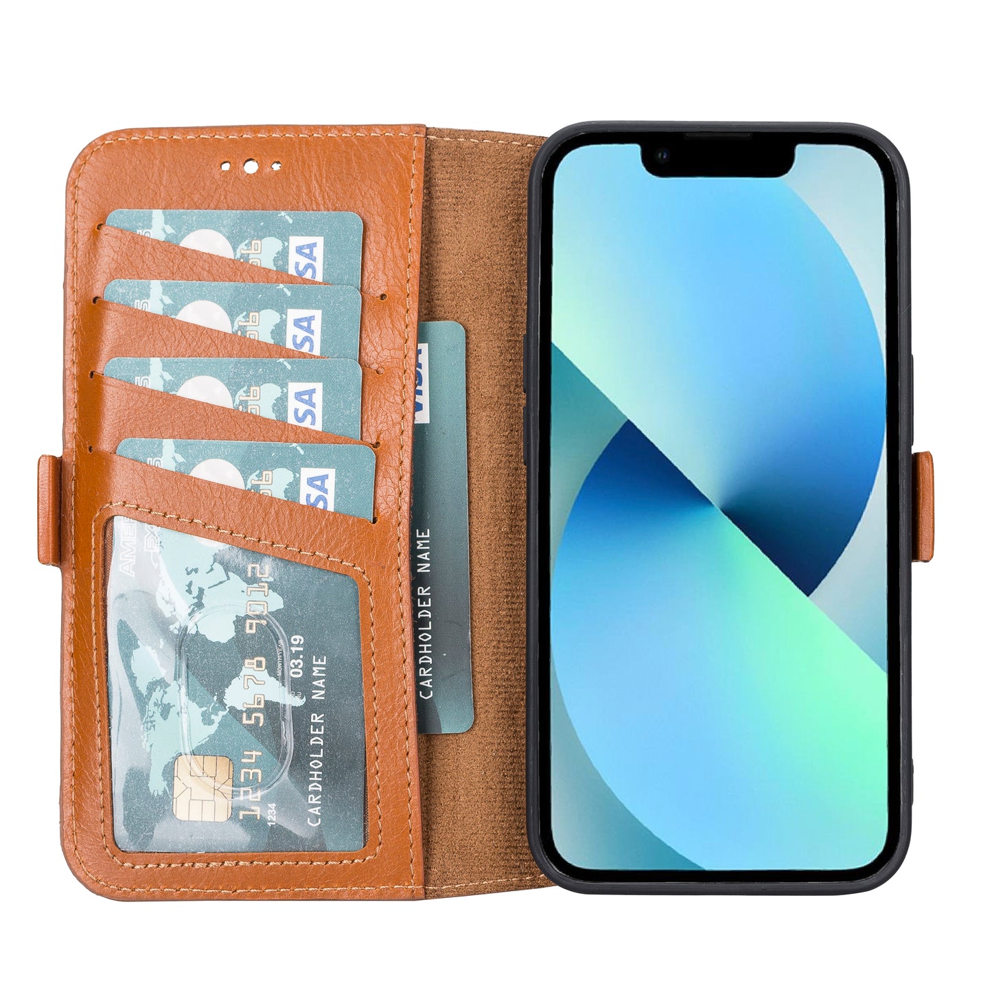 iPhone 13 (6.1") Leather MagSafe Stand Wallet Case RFID Protection - Brown