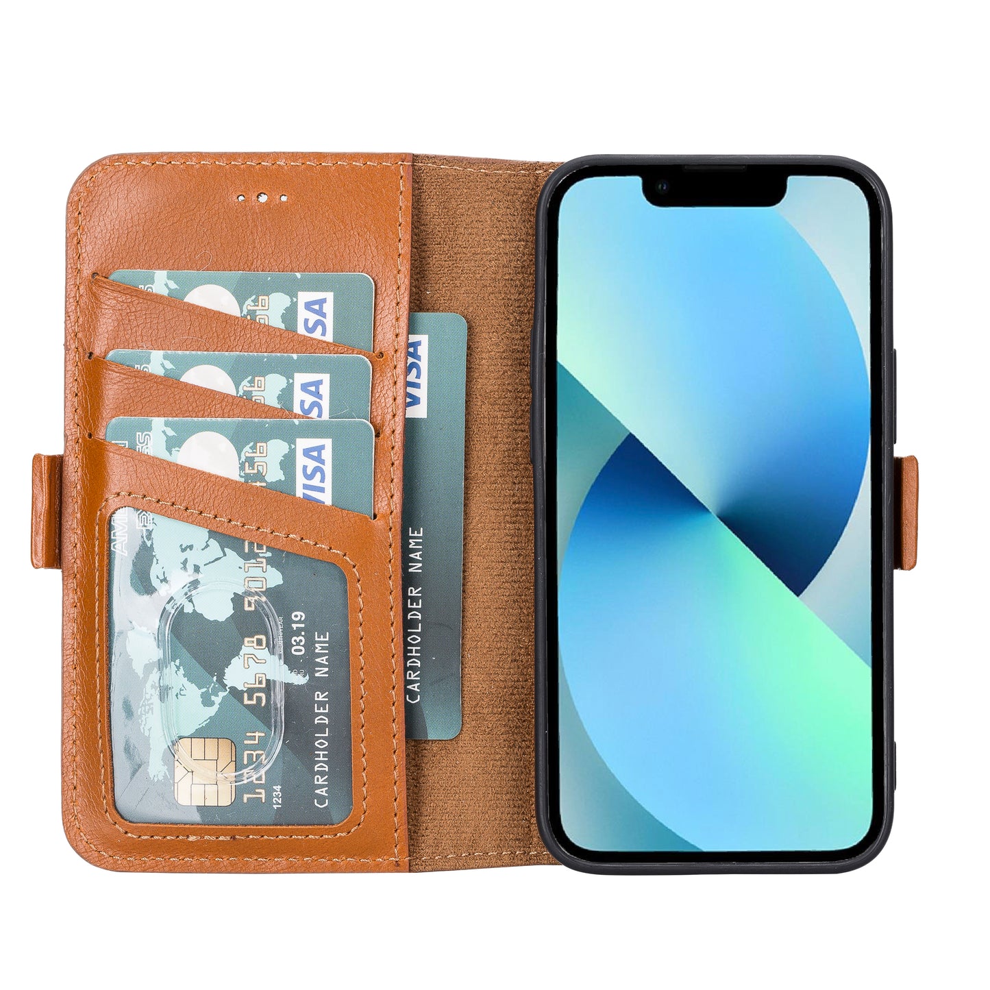 iPhone 13 Mini (5.4") Leather MagSafe Stand Wallet Case RFID Protection - Brown