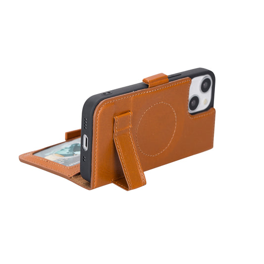 iPhone 13 Mini (5.4") Leather MagSafe Stand Wallet Case RFID Protection - Brown