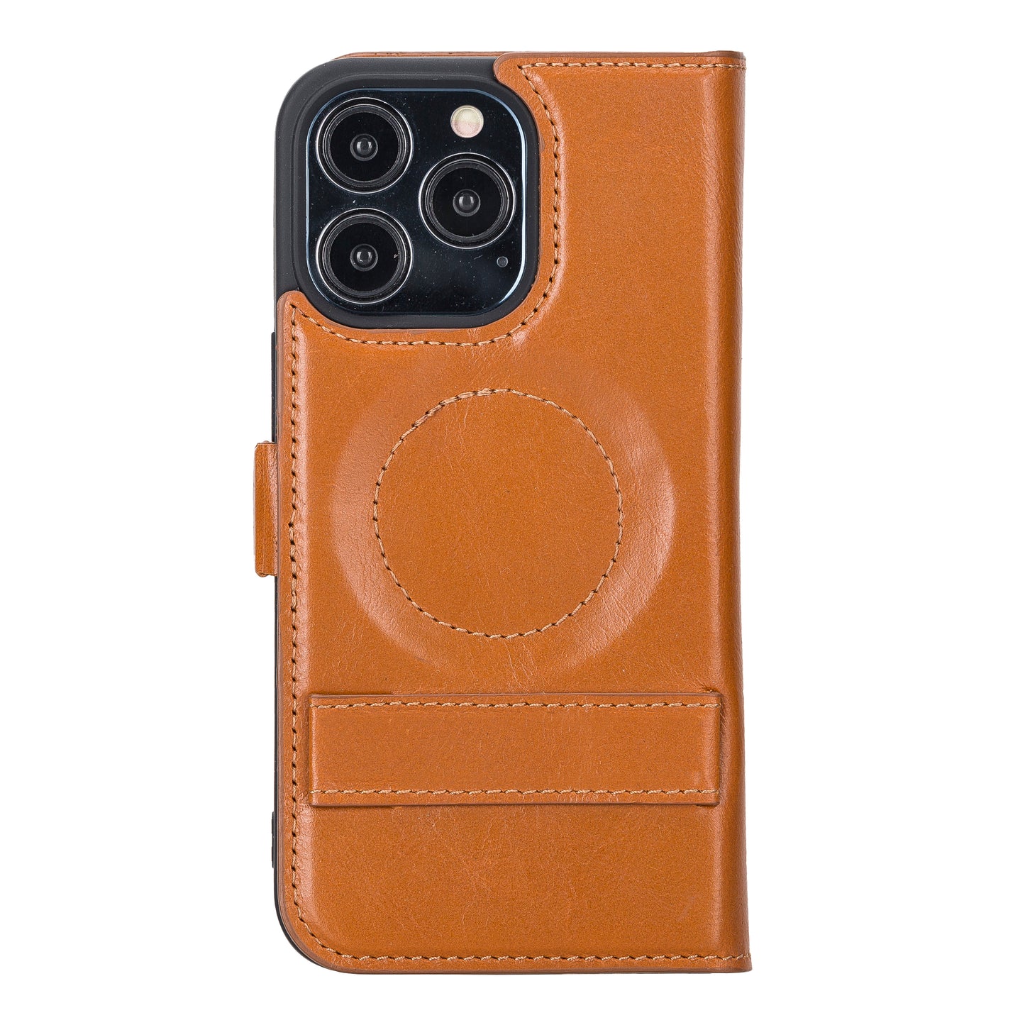 iPhone 13 Pro (6.1") Leather MagSafe Stand Wallet Case RFID Protection - Brown