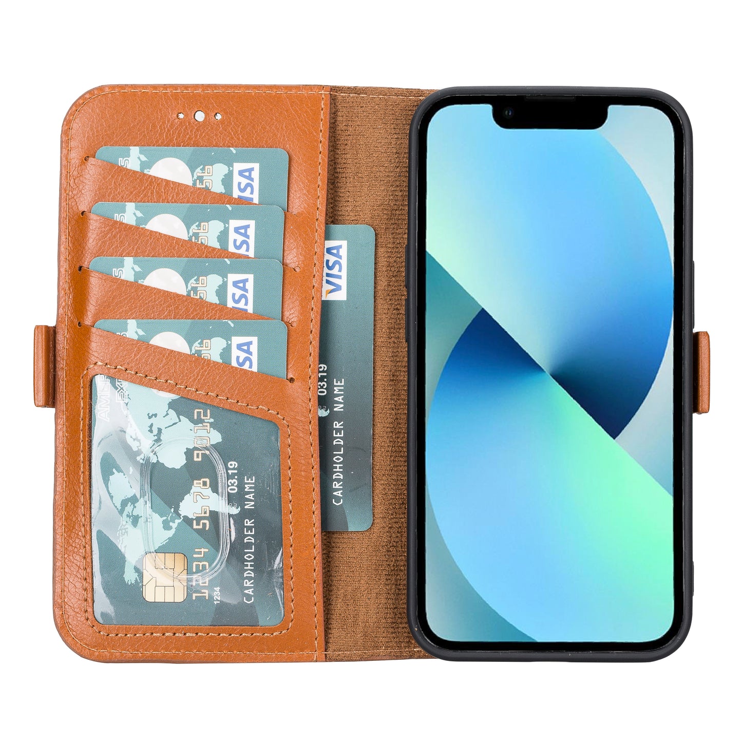 iPhone 13 Pro (6.1") Leather MagSafe Stand Wallet Case RFID Protection - Brown