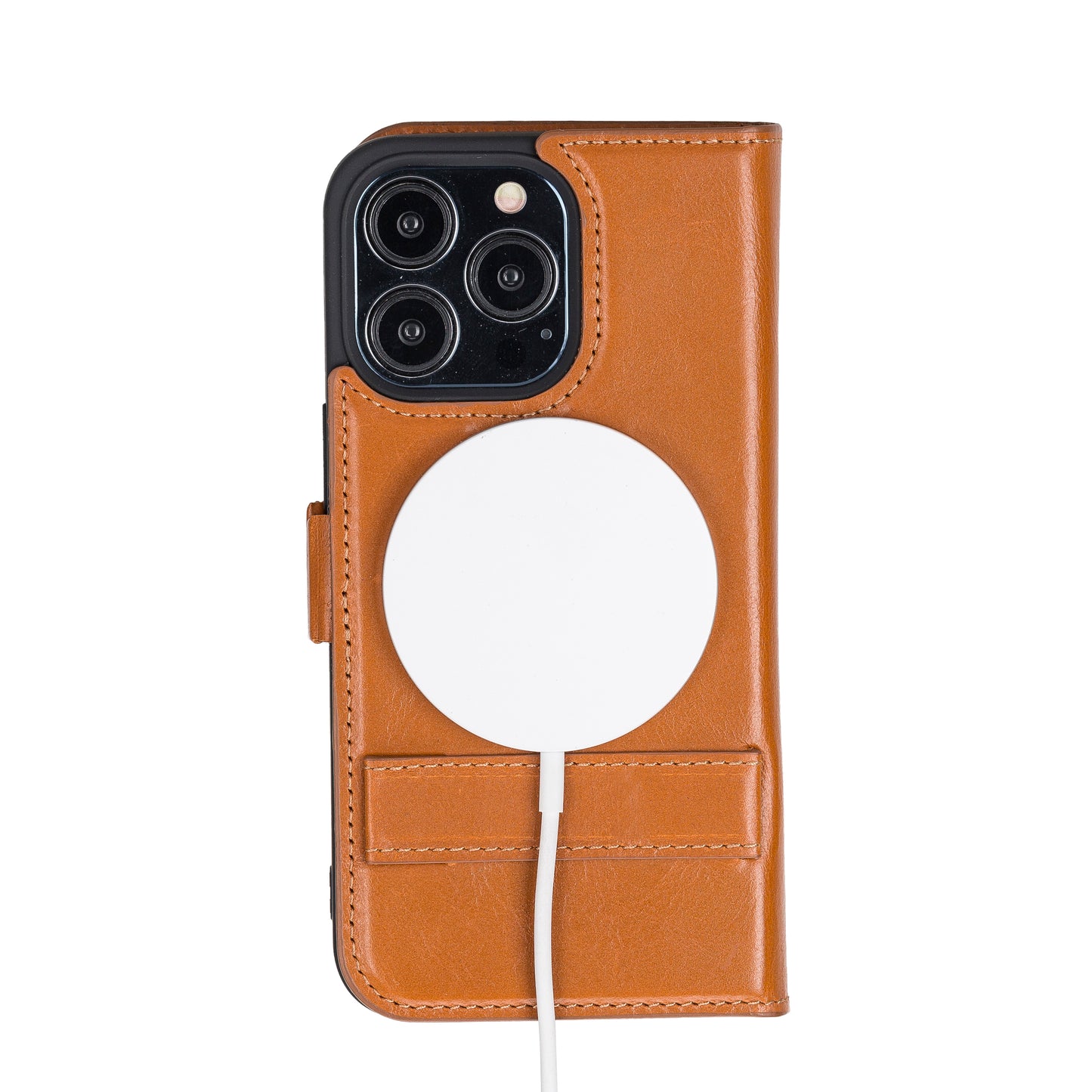 iPhone 13 Pro (6.1") Leather MagSafe Stand Wallet Case RFID Protection - Brown