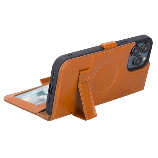 iPhone 13 Pro Max (6.7") Leather MagSafe Stand Wallet Case RFID Protection - Brown