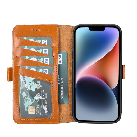 iPhone 14 Plus (6.7") Leather MagSafe RFID Stand Wallet Case - Light Brown