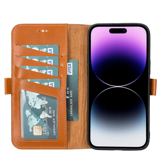 iPhone 14 Pro Max (6.7") Leather MagSafe RFID Stand Wallet Case - Brown