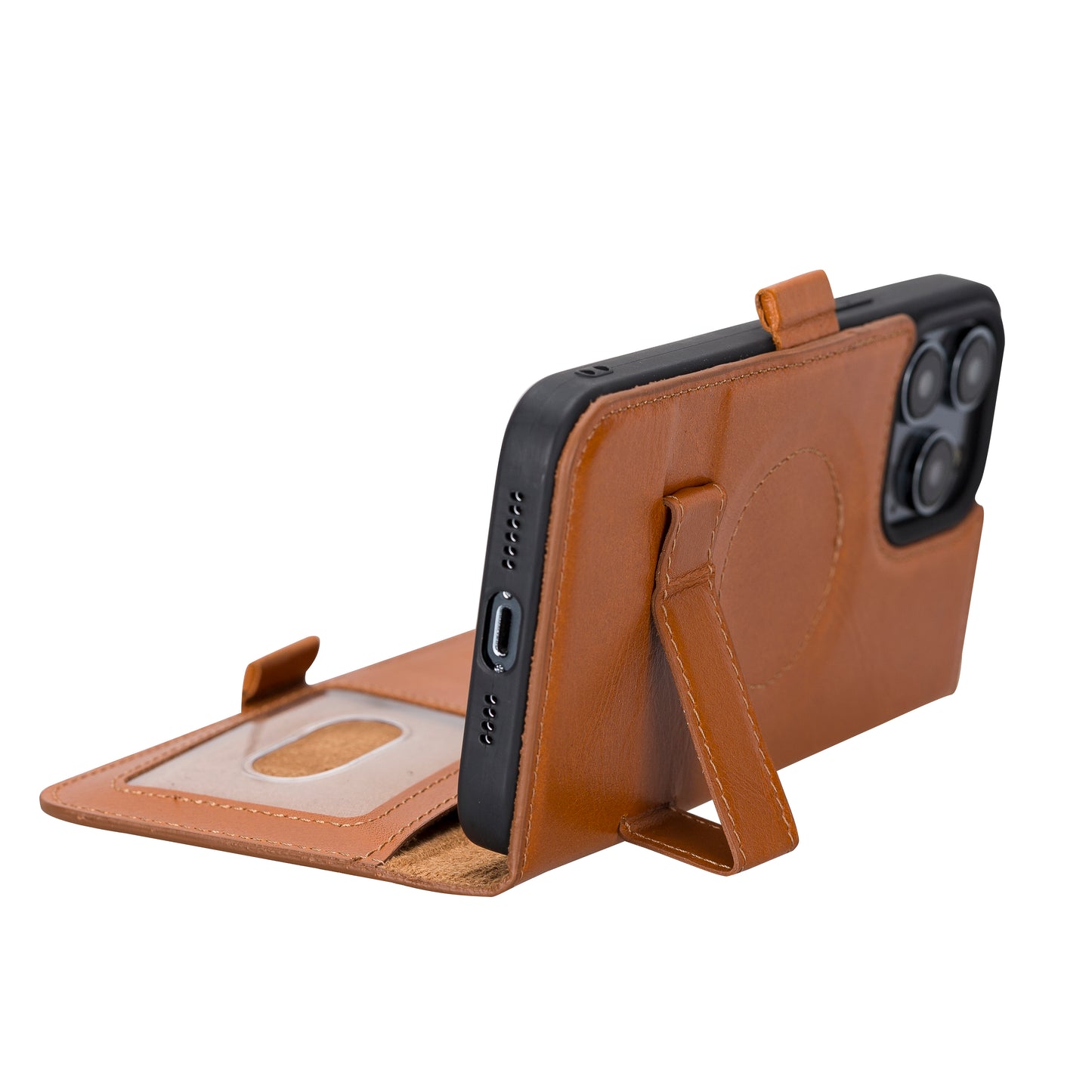 iPhone 14 Pro Max (6.7") Leather MagSafe RFID Stand Wallet Case - Brown