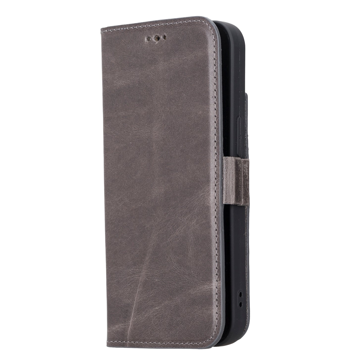 iPhone 13 Mini (5.4") Leather MagSafe Stand Wallet Case RFID Protection - Rustic Black