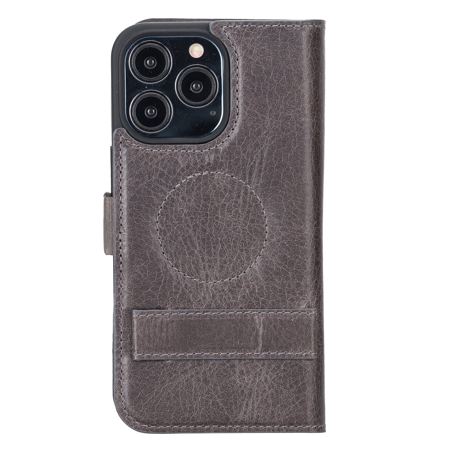 iPhone 13 Pro (6.1") Leather MagSafe Stand Wallet Case RFID Protection - Rustic Black