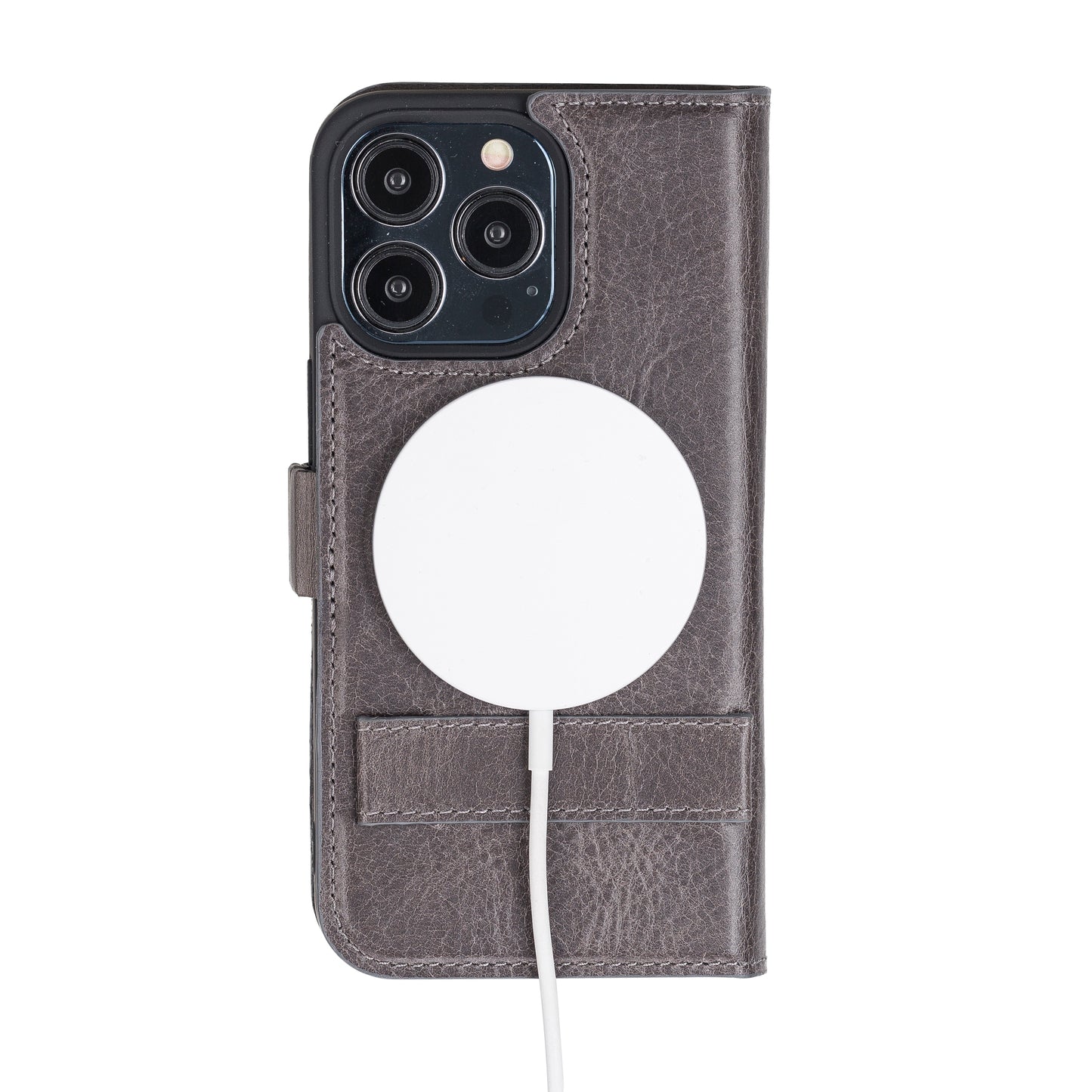 iPhone 13 Pro (6.1") Leather MagSafe Stand Wallet Case RFID Protection - Rustic Black