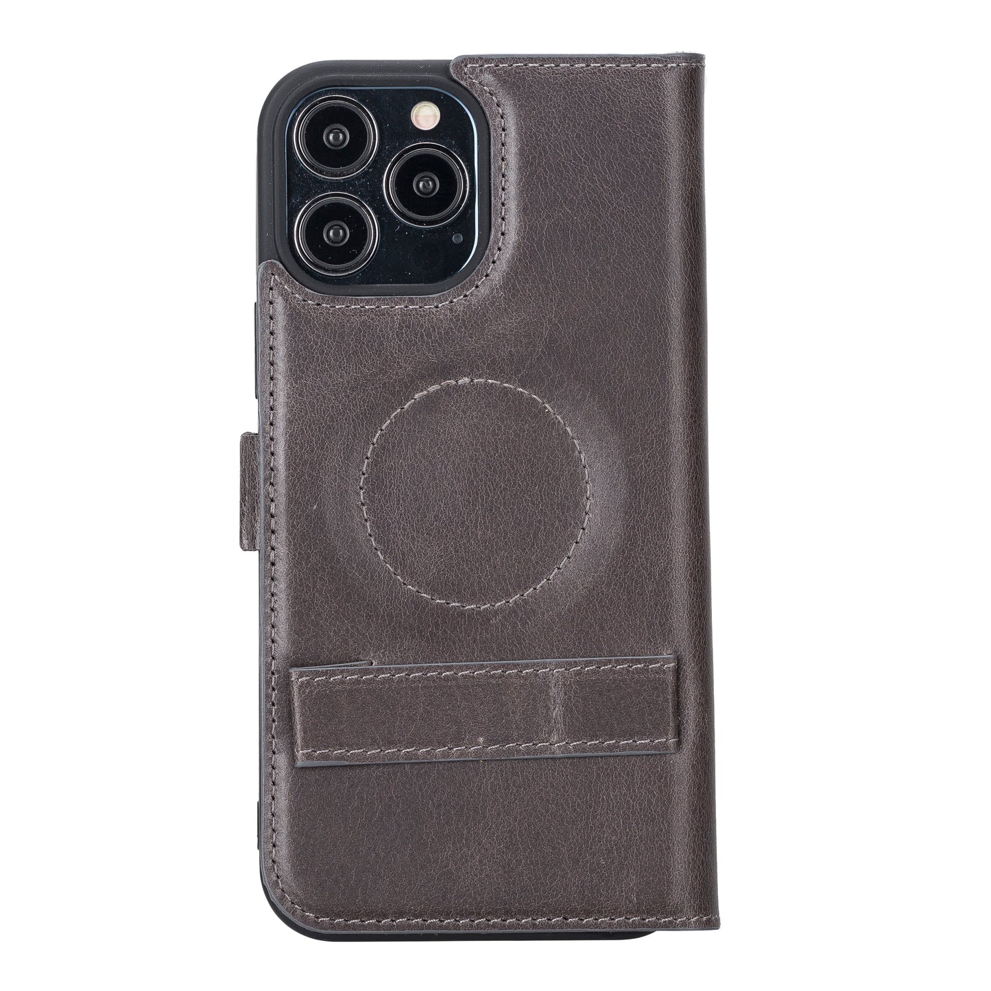 iPhone 13 Pro Max (6.7") Leather MagSafe Stand Wallet Case RFID Protection - Rustic Black