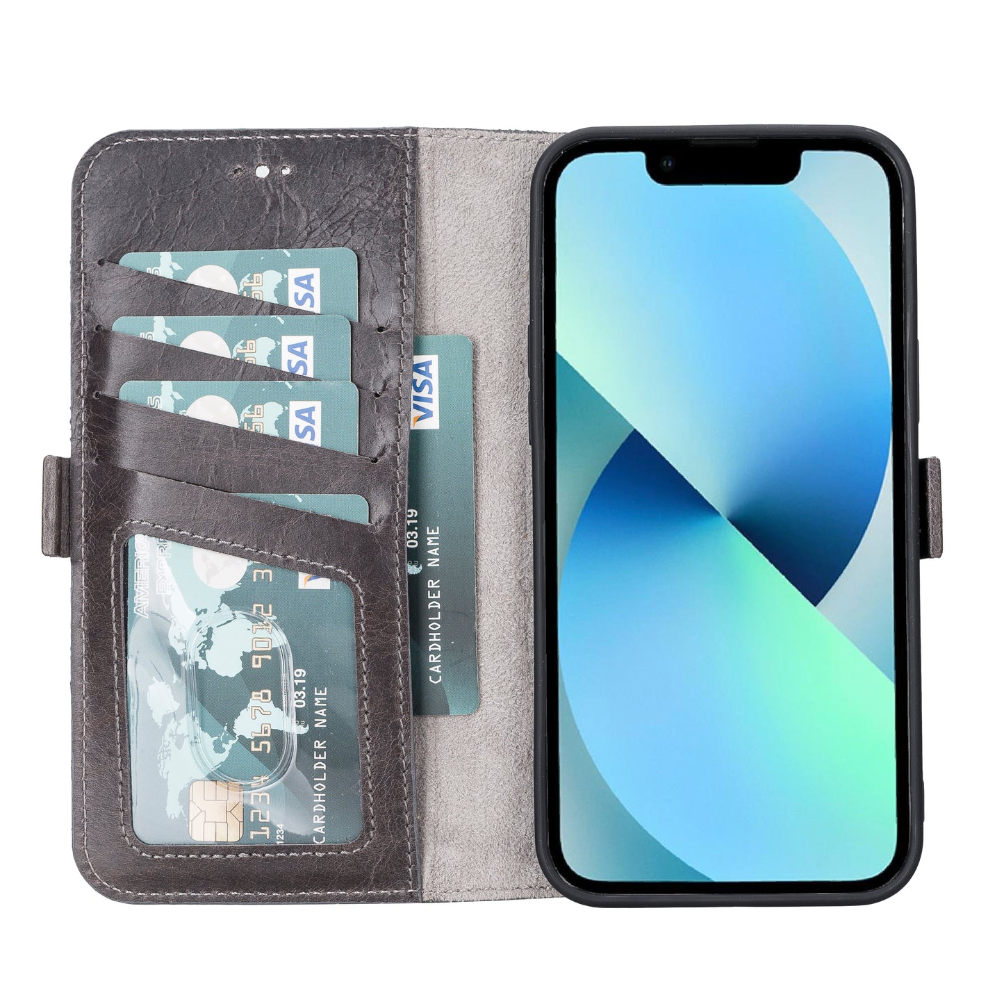 iPhone 13 Pro Max (6.7") Leather MagSafe Stand Wallet Case RFID Protection - Rustic Black