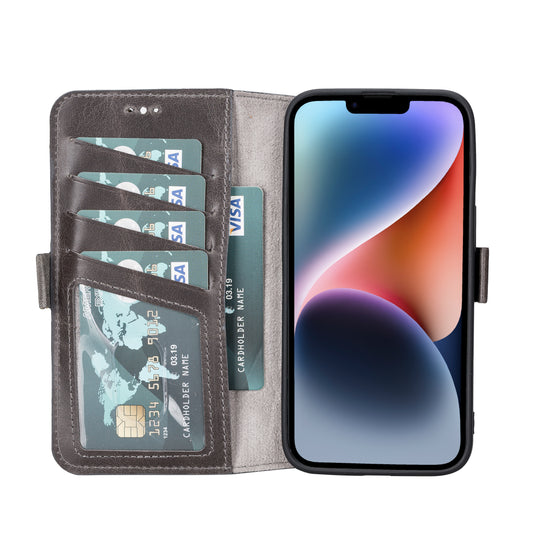 iPhone 14 (6.1") Leather MagSafe RFID Stand Wallet Case - Rustic Black