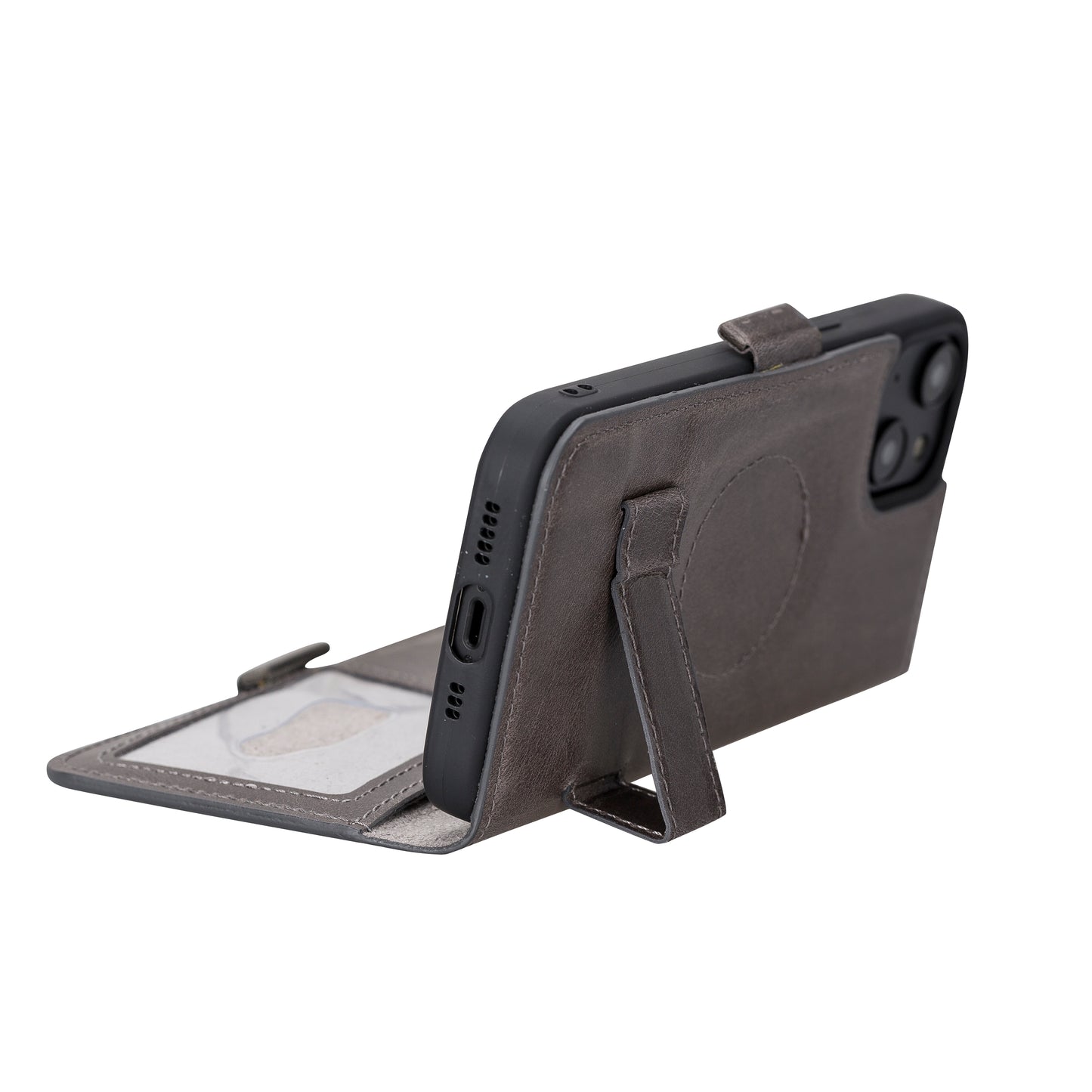iPhone 14 Plus (6.7") Leather MagSafe RFID Stand Wallet Case - Rustic Black