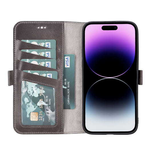 iPhone 14 Pro Max (6.7") Leather MagSafe RFID Stand Wallet Case - Rustic Black