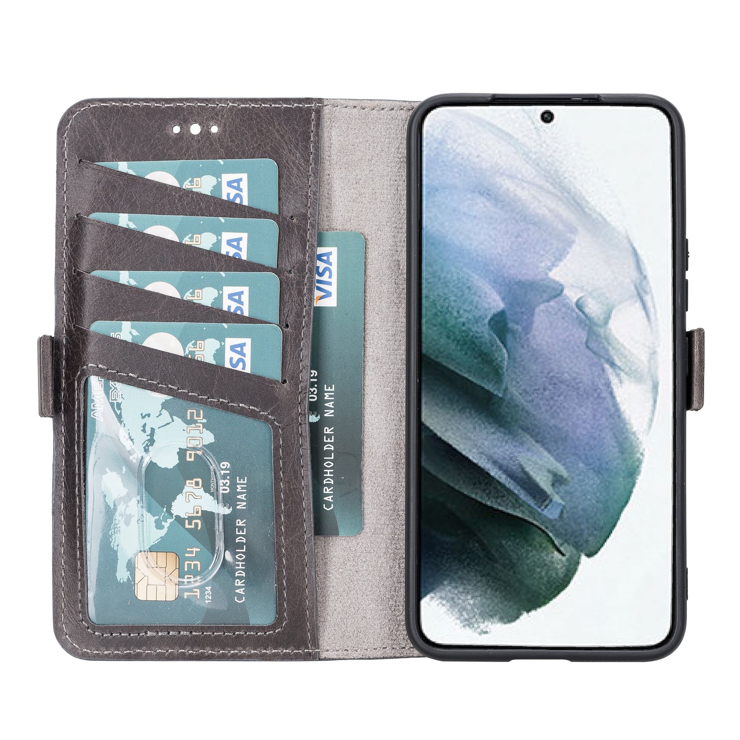 Samsung Galaxy S22 (6.1") Leather Wallet Case - Rustic Black