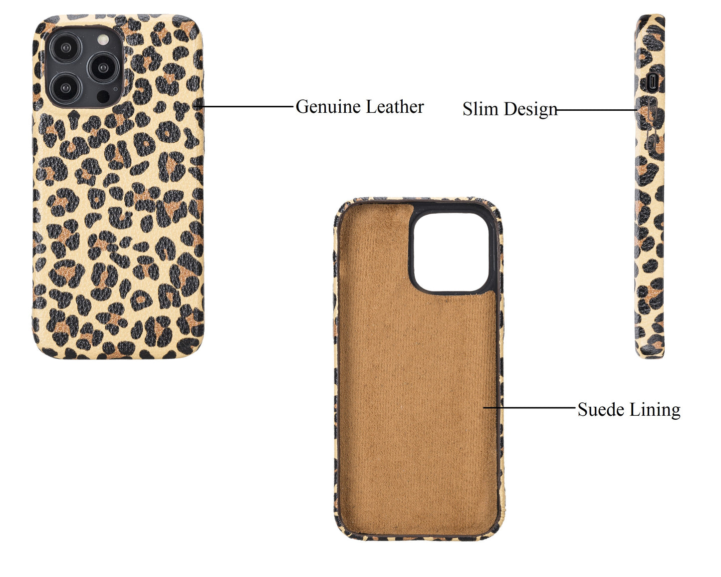 iPhone 14 Plus (6.7") Full Leather MagSafe Snap On Case - Leopard