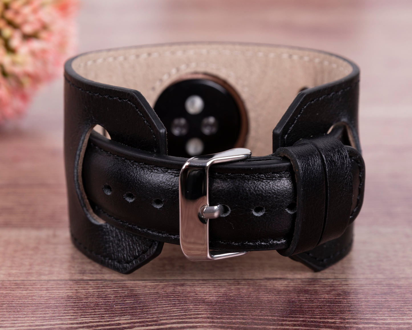 Jersey Cuff Leather Apple Watch Band - Black