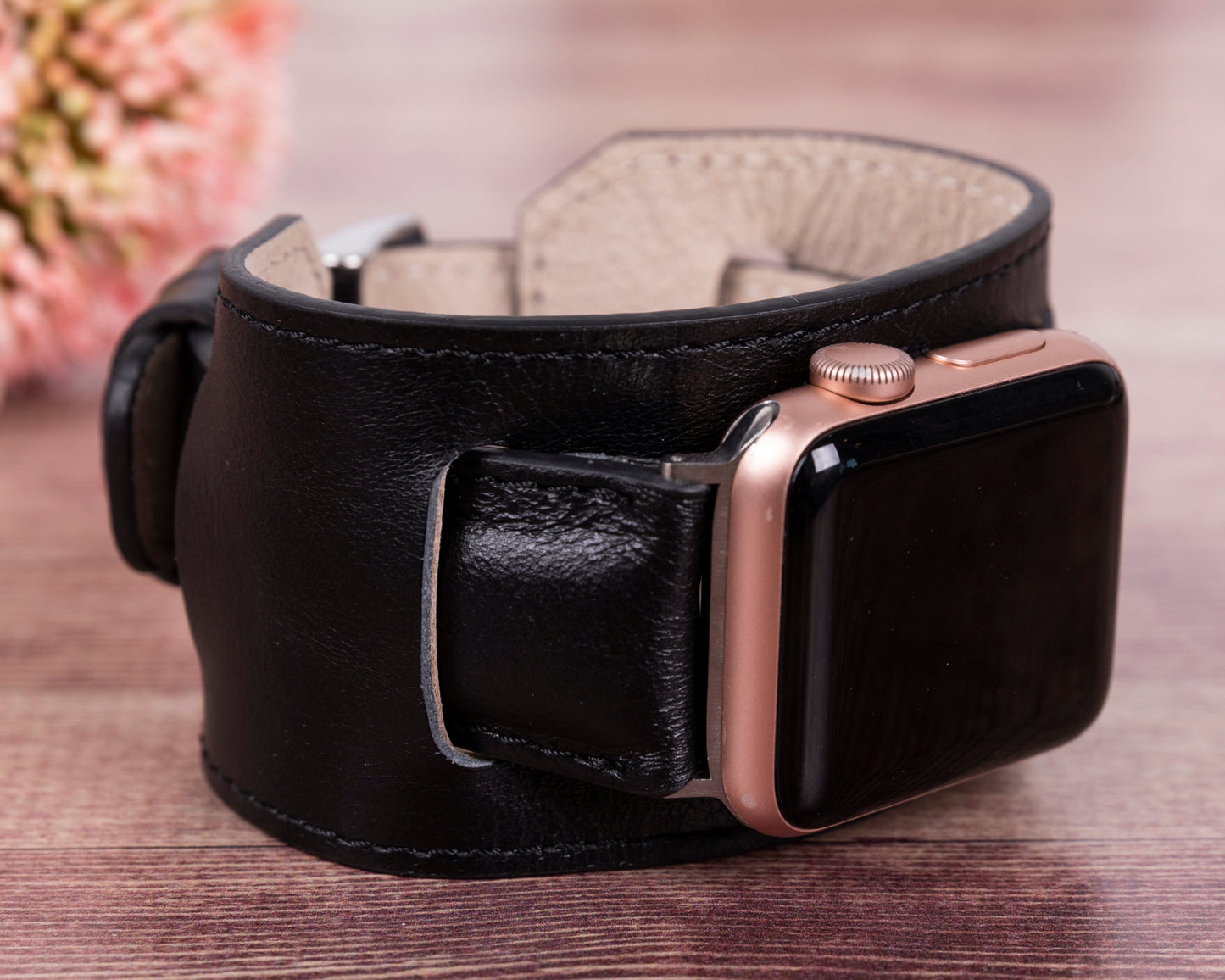 Jersey Cuff Leather Apple Watch Band - Black