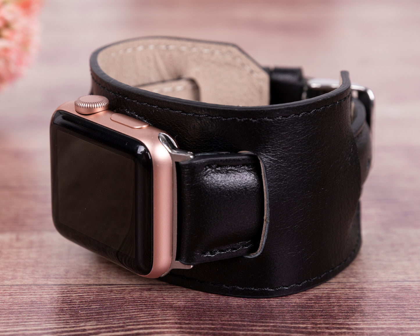 Jersey Cuff Leather Apple Watch Band - Black