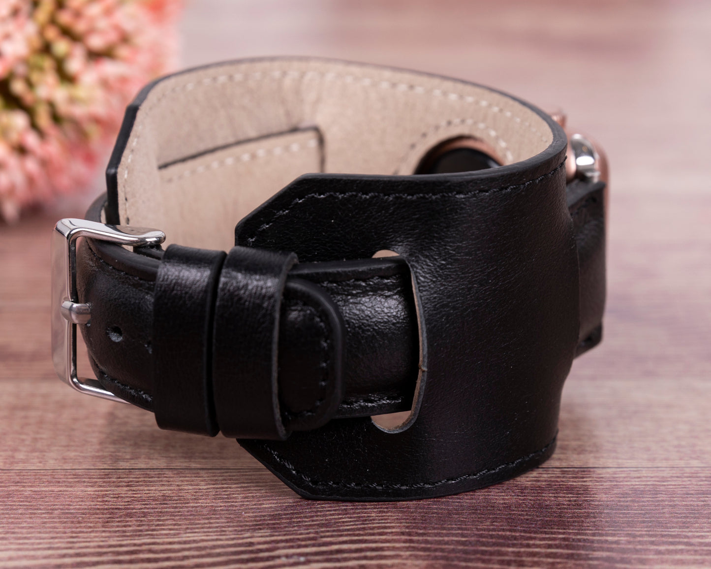 Jersey Cuff Leather Apple Watch Band - Black