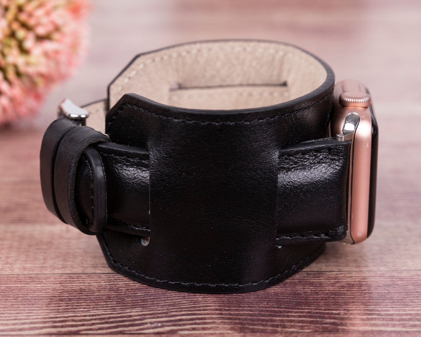 Jersey Cuff Leather Apple Watch Band - Black