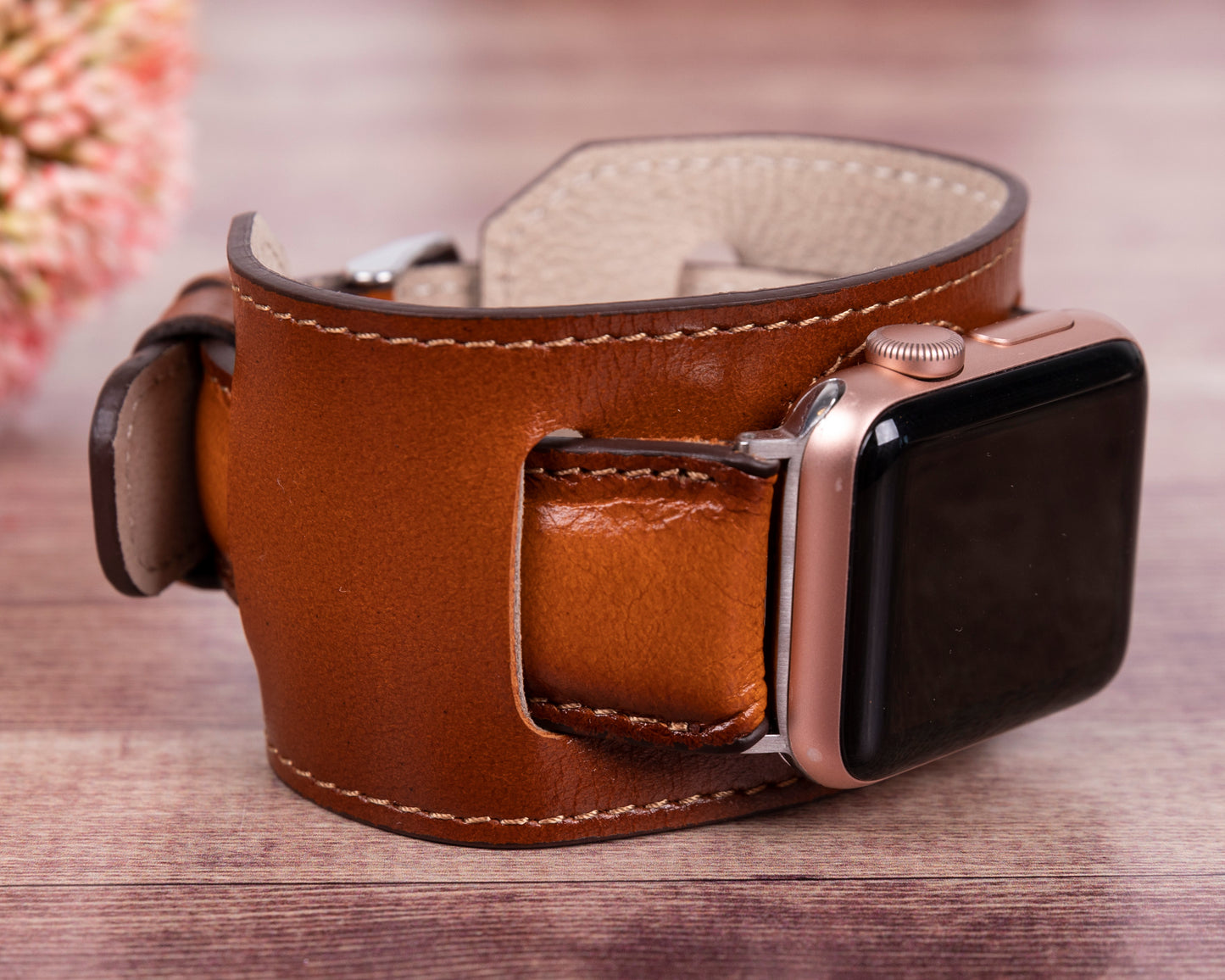 Jersey Cuff Leather Apple Watch Band - Rustic Brown