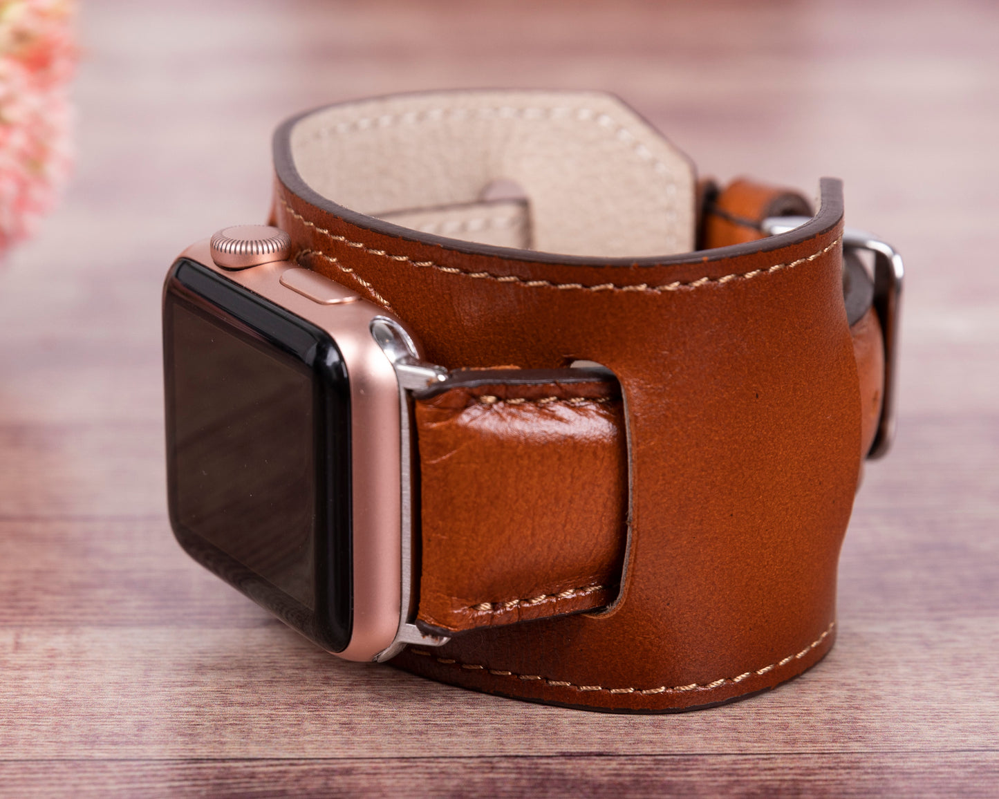 Jersey Cuff Leather Apple Watch Band - Rustic Brown