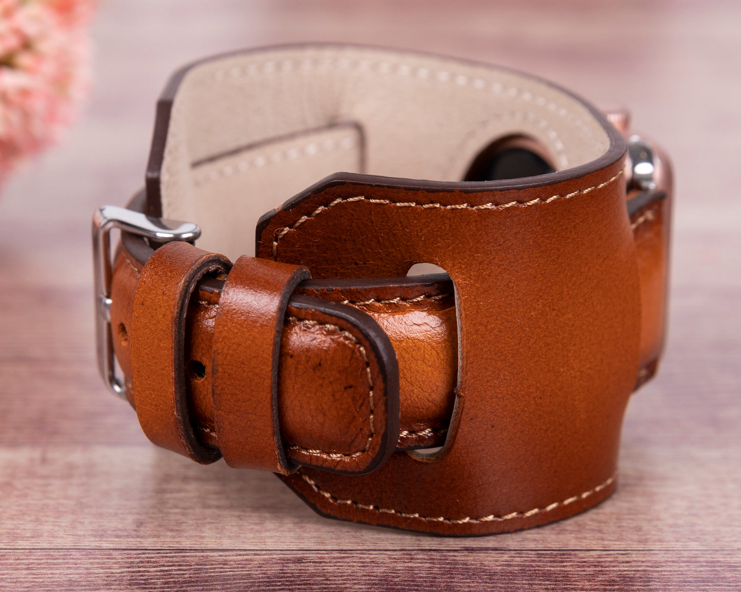 Jersey Cuff Leather Apple Watch Band - Rustic Brown