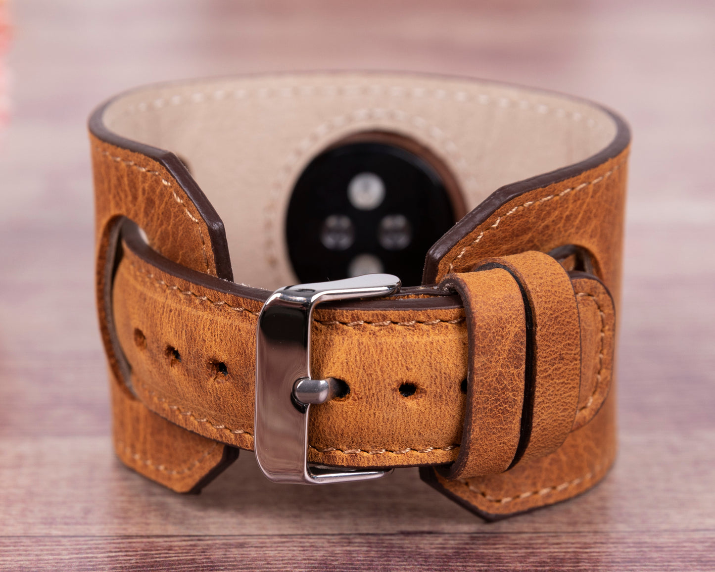 Jersey Cuff Leather Apple Watch Band - Camel