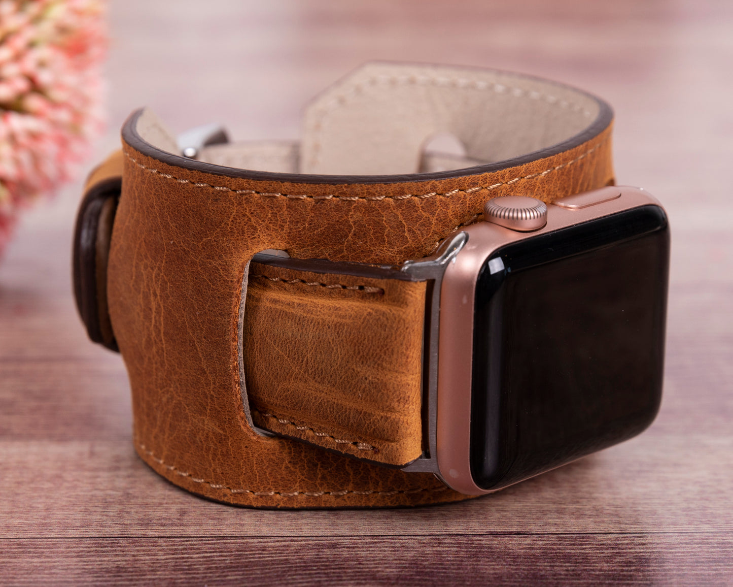 Jersey Cuff Leather Apple Watch Band - Camel