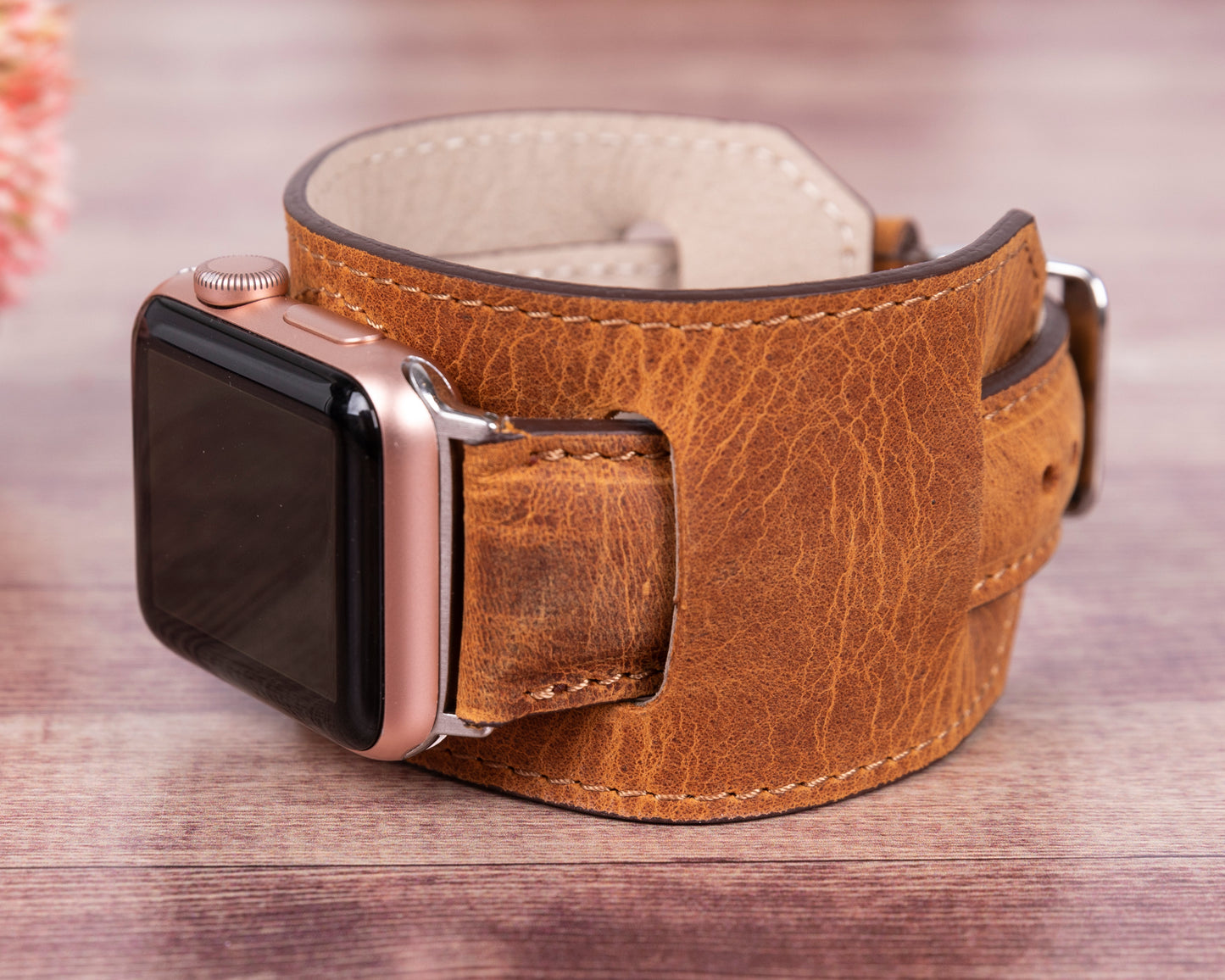 Jersey Cuff Leather Apple Watch Band - Camel