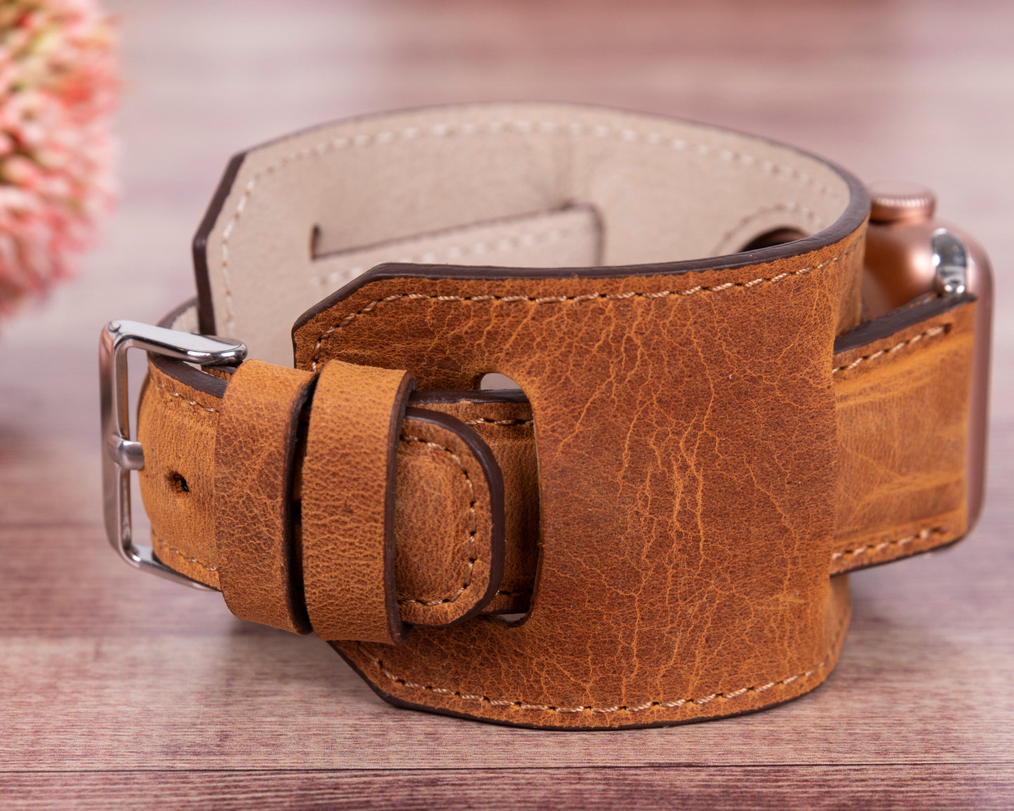 Jersey Cuff Leather Apple Watch Band - Camel