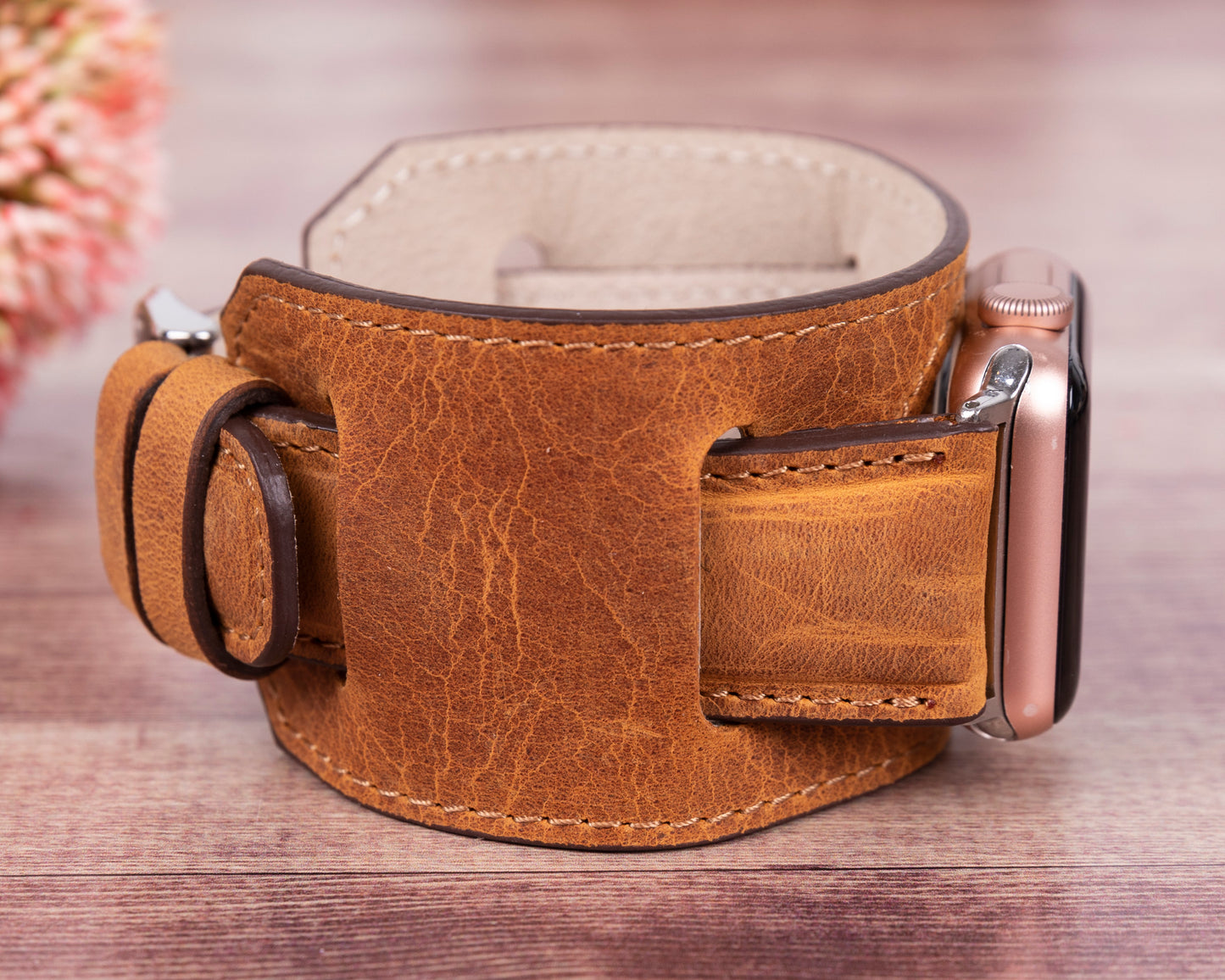 Jersey Cuff Leather Apple Watch Band - Camel