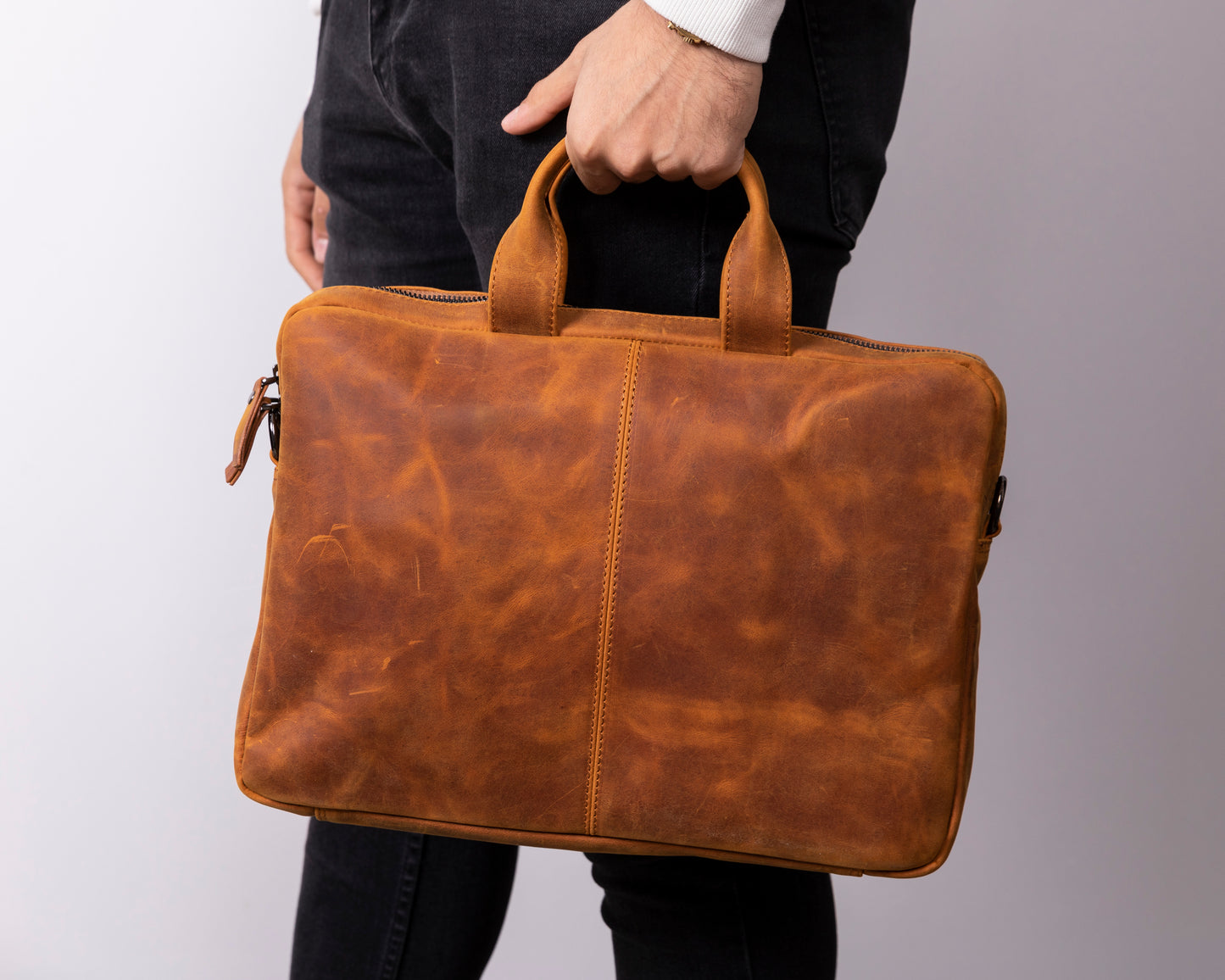 Leather Notebook/Macbook Bag 14" - Brown