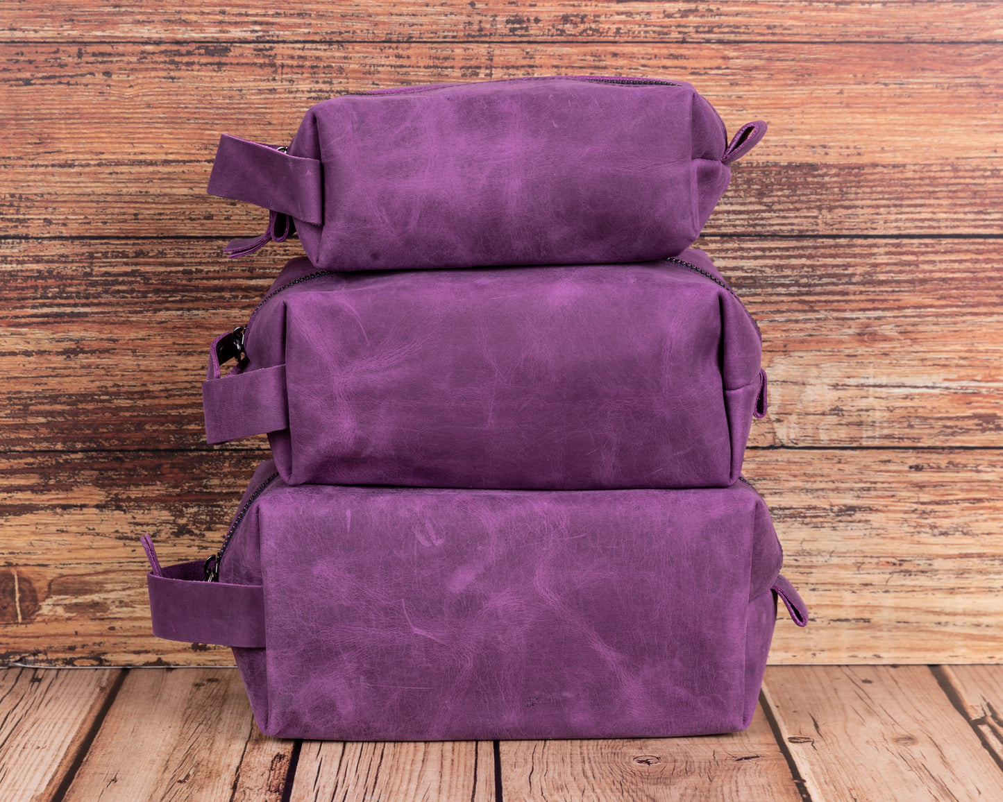 Leather Women Make Up Bag - Purple