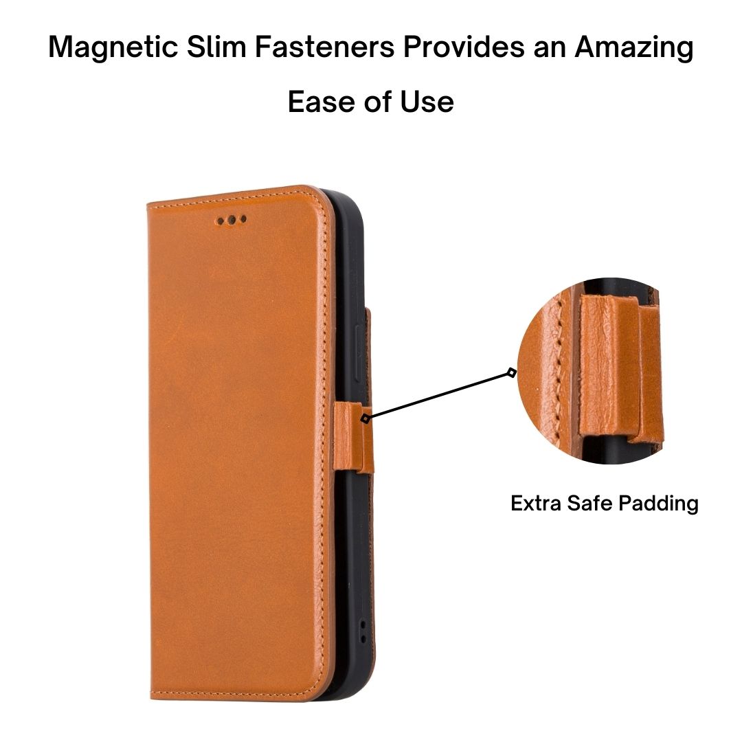 iPhone 13 (6.1") Leather MagSafe Stand Wallet Case RFID Protection  - Brown