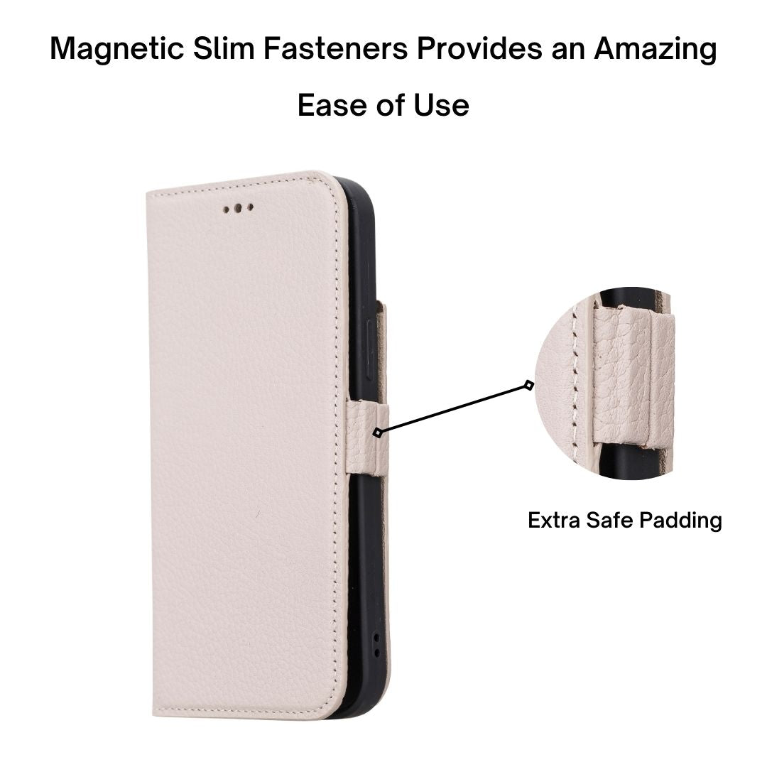 iPhone 14 (6.1") Leather MagSafe RFID Stand Wallet Case - Beige