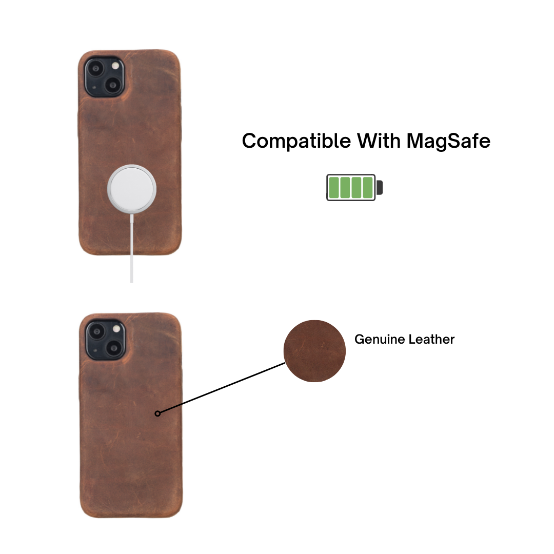 13 (6.1") Full Leather MagSafe Snap On Case  - Teak Brown