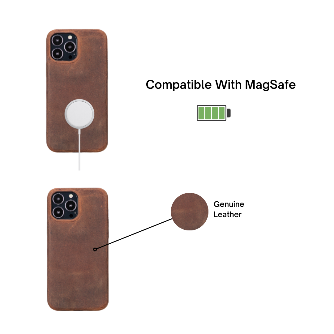iPhone 14 Plus (6.7") Full Leather MagSafe Snap On Case  - Teak Brown
