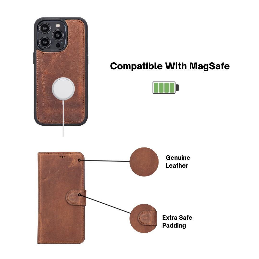 iPhone 14 Pro Max (6.7") Leather MagSafe RFID Detachable Wallet Case - Teak Brown